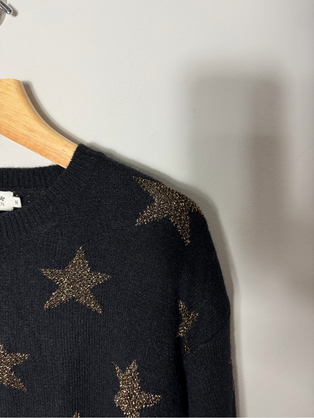 Molly Bracken Gold Star Crewneck Pullover Sweater Black Size Medium *E - Picture 5 of 11